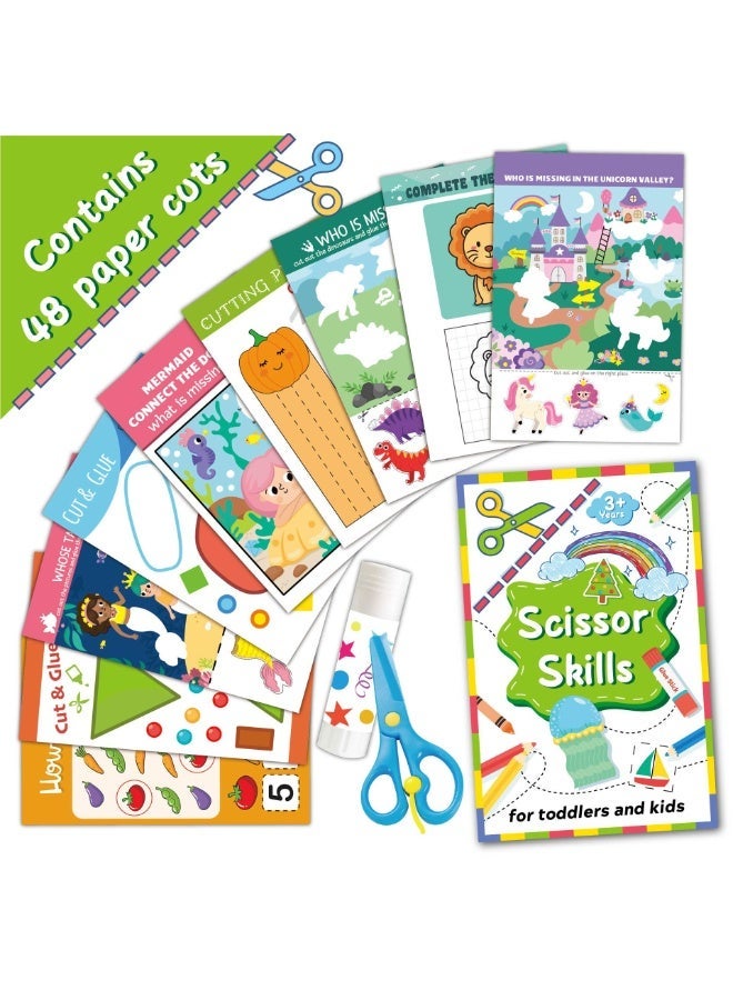 Capstro Kids Paper-Cutting Book with Safe Scissors & Glue Stick – DIY Kids Craft Activity Workbook | Early Learning Scissor Skills Practice for Ages 4–6 | Creative Cutting & Pasting Book - Image 2